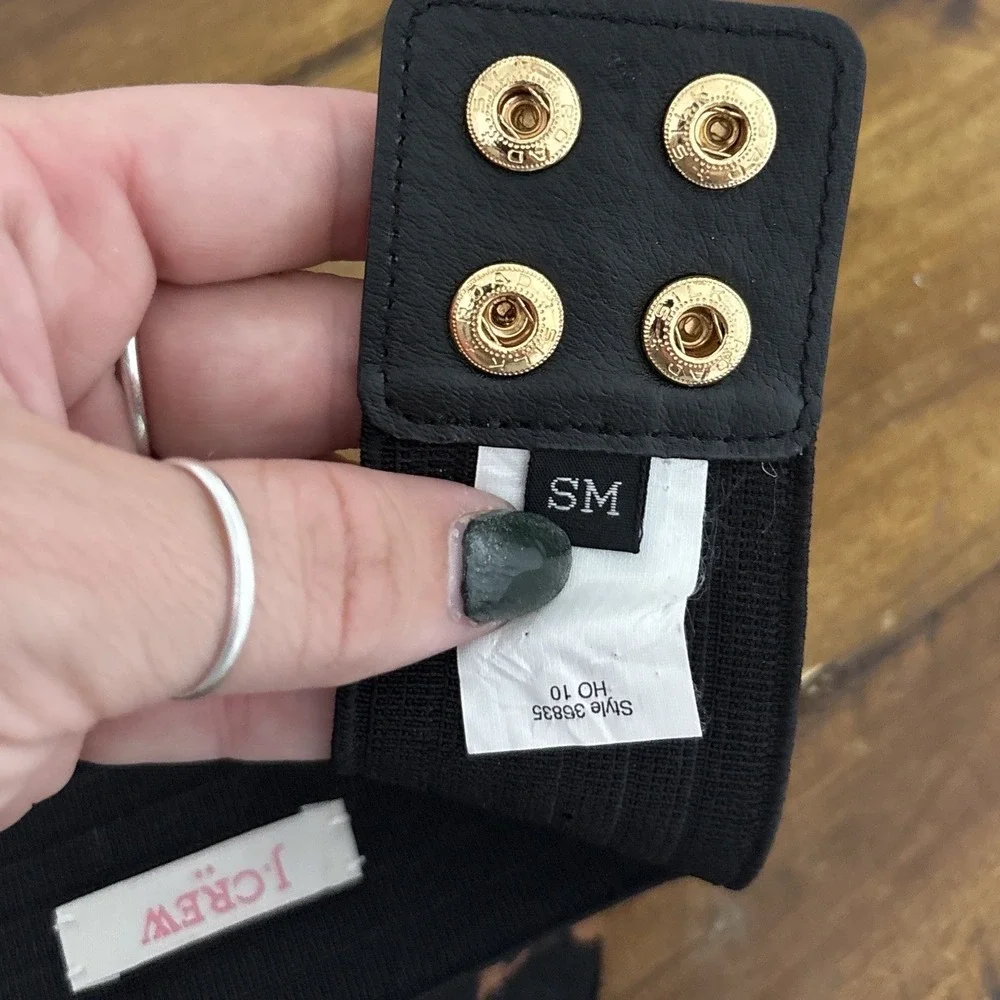 Vtg J.Crew Black Elastic Floral Waist Belt Rosette Chiffon Flower Cinch Y2K